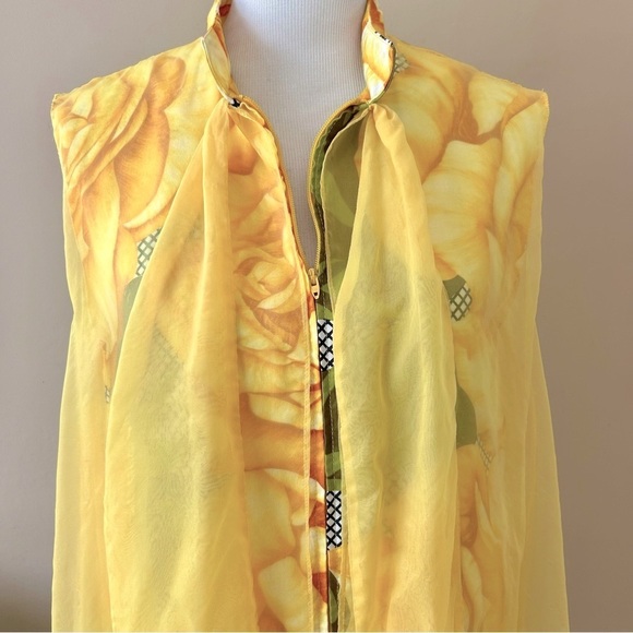 Vintage 1960s Alice Polynesian Chiffon Maxi Dress Hawaiian Yellow Floral Muumuu - Picture 7 of 16